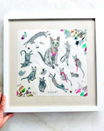 Load image into Gallery viewer, Silk pet portrait of Nougat hanging in a home
